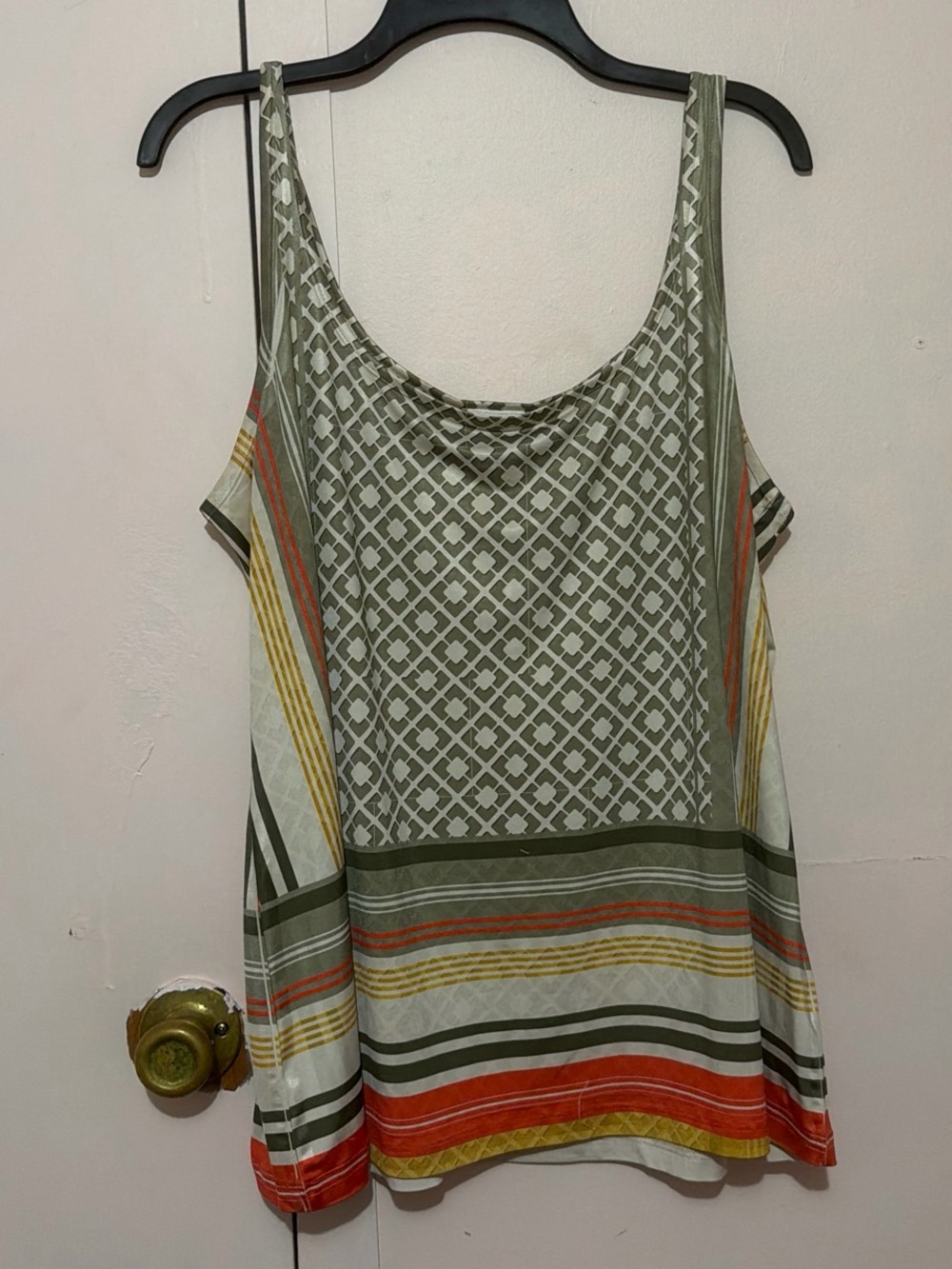 Cato Olive, Rust & Yellow Patterned Sleeveless Tank